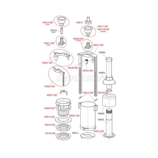 Сливной механизм AlcaPlast с удлинённой стоп-кнопкой A05-CHROM